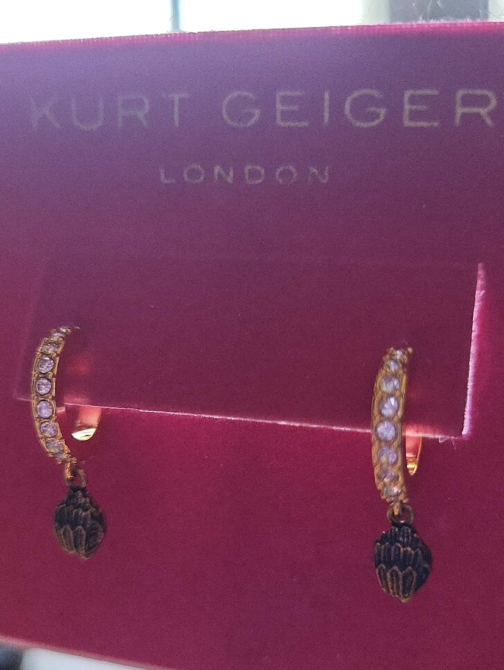 Kurt Geiger eagle Micro pave Gold and Bronze Hoop Earrings with Crystal Accents